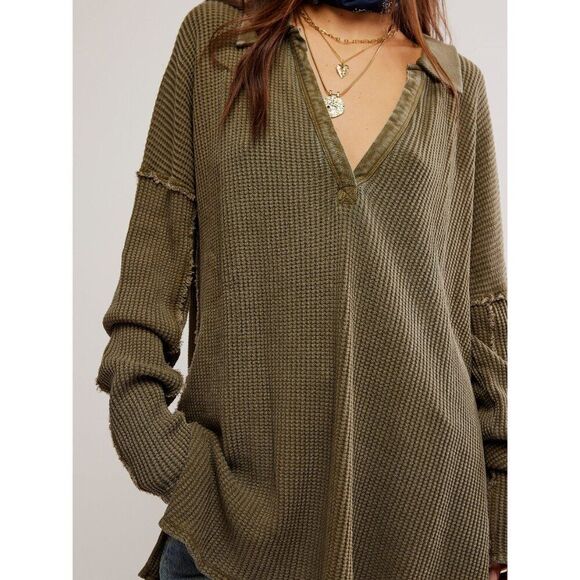 FREE PEOPLE We The Free Travis Polo / Military Olive - Picture 5 of 6